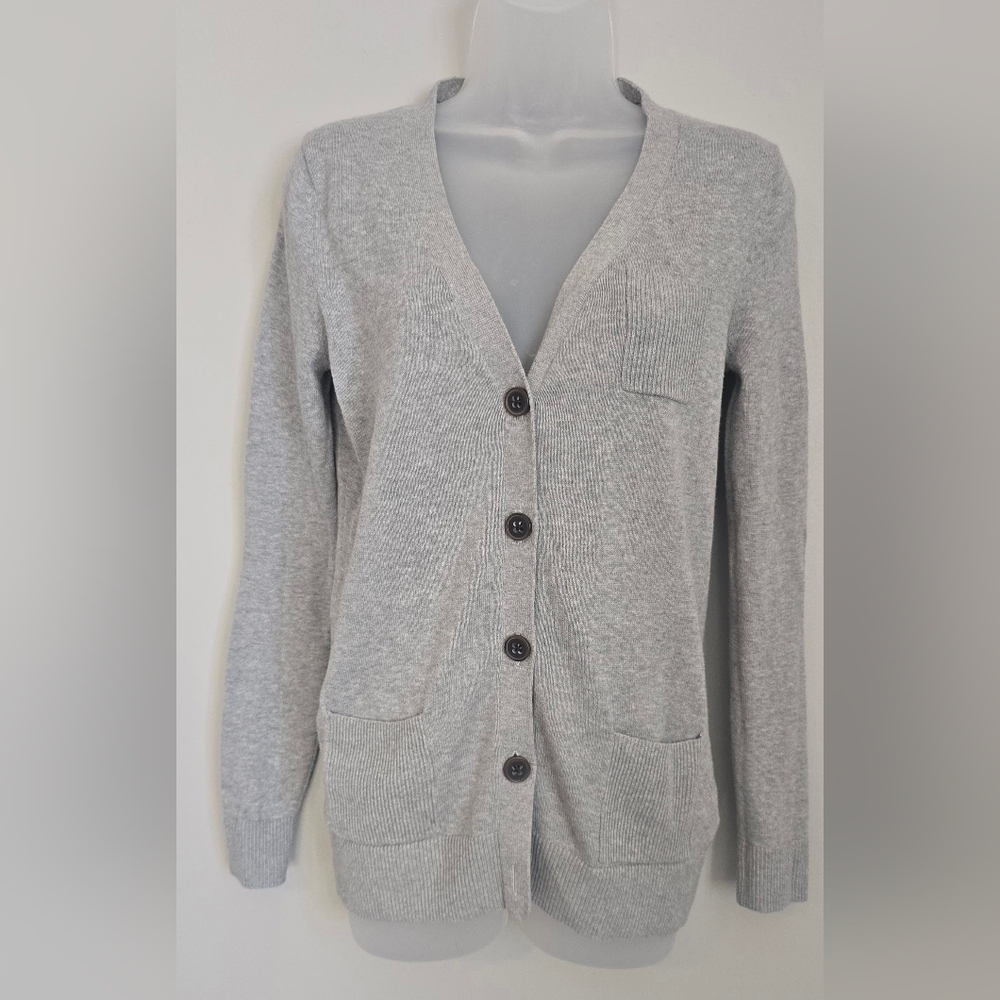 Gap Cardigan Small Button Front Elbow Pads Grandpa Sweater Cotton Gray Oversized